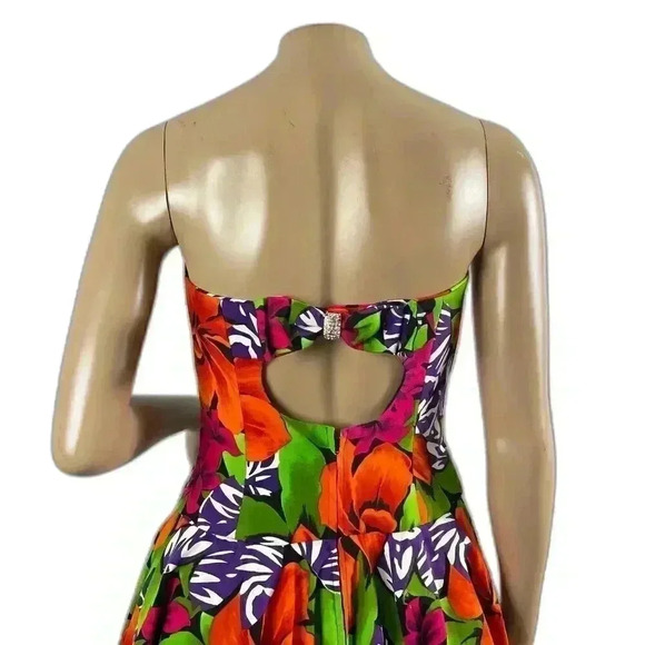 AJ Bari Dress 8 Women Floral Fit Flare Strapless All Over Print Bow Zip Formal - Picture 6 of 10